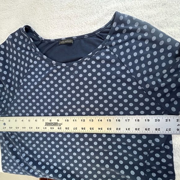 Luca Vanucci Womens Short Sleeve Polka Dot Midi Dress Navy Blue Pockets Casual - Picture 6 of 7